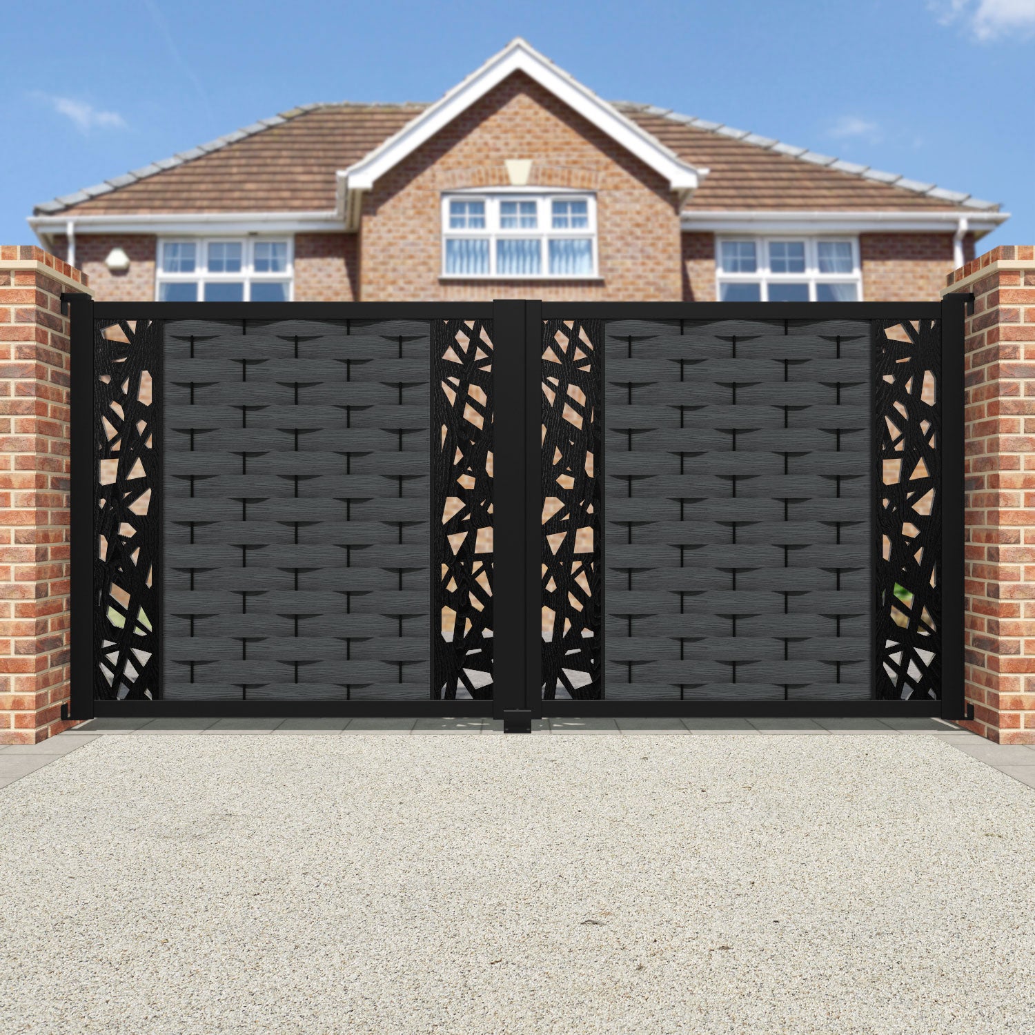 Ripple Prism Straight Top Driveway Gate - Dark Grey - Middle & End Screen