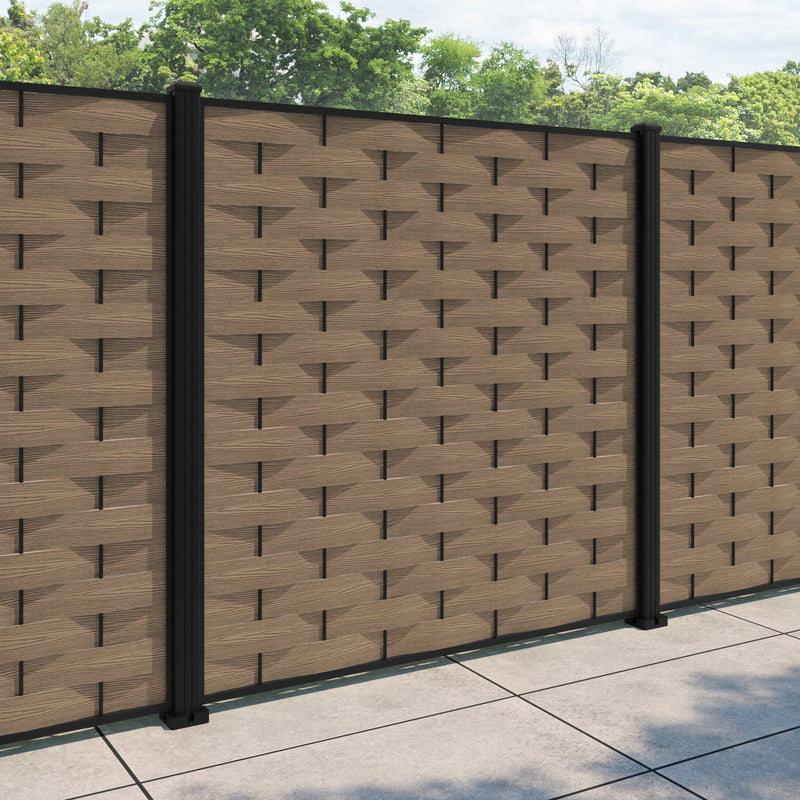 Ripple Fence Panel - Teak - with our aluminium posts