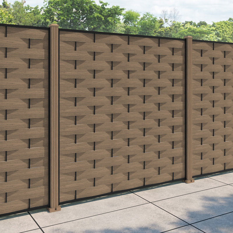 Ripple Fence Panel - Teak - with our composite posts