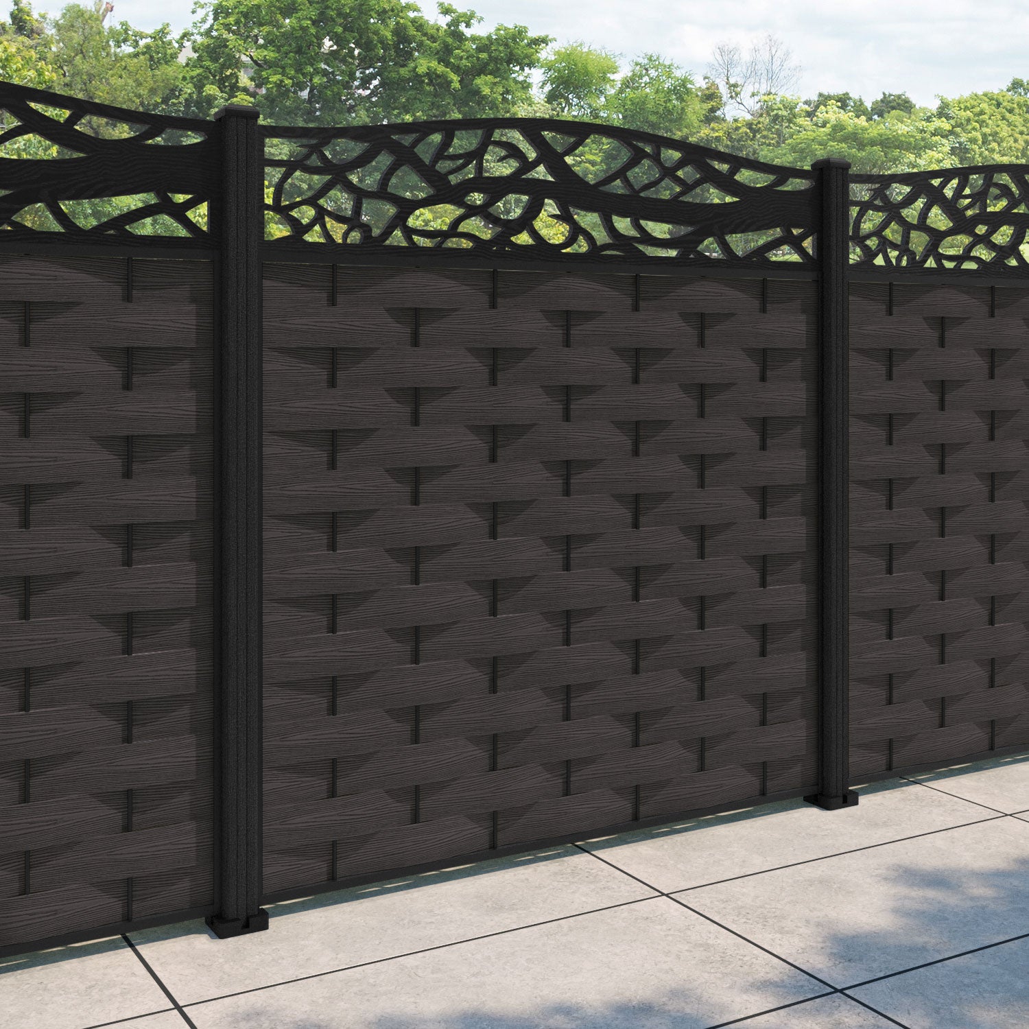 Ripple Twilight Curved Top Fence Panel - Dark Oak - with our composite posts
