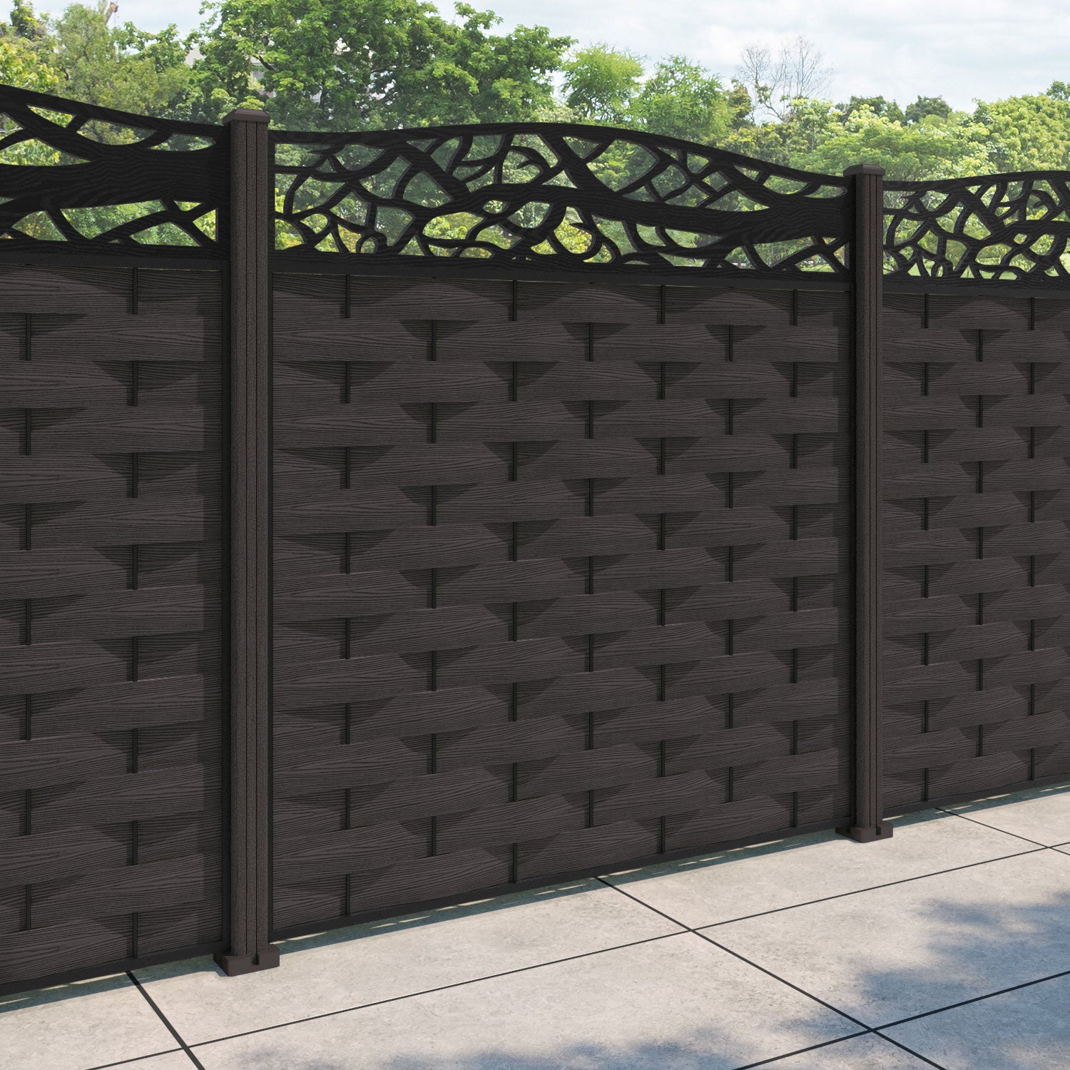Ripple Twilight Curved Top Fence Panel - Dark Oak - with our composite posts