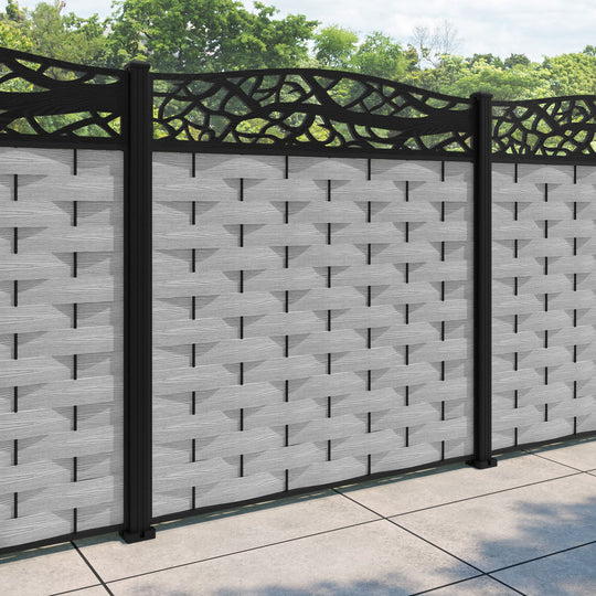 Ripple Twilight Curved Top Fence Panel - Light Grey - with our aluminium posts