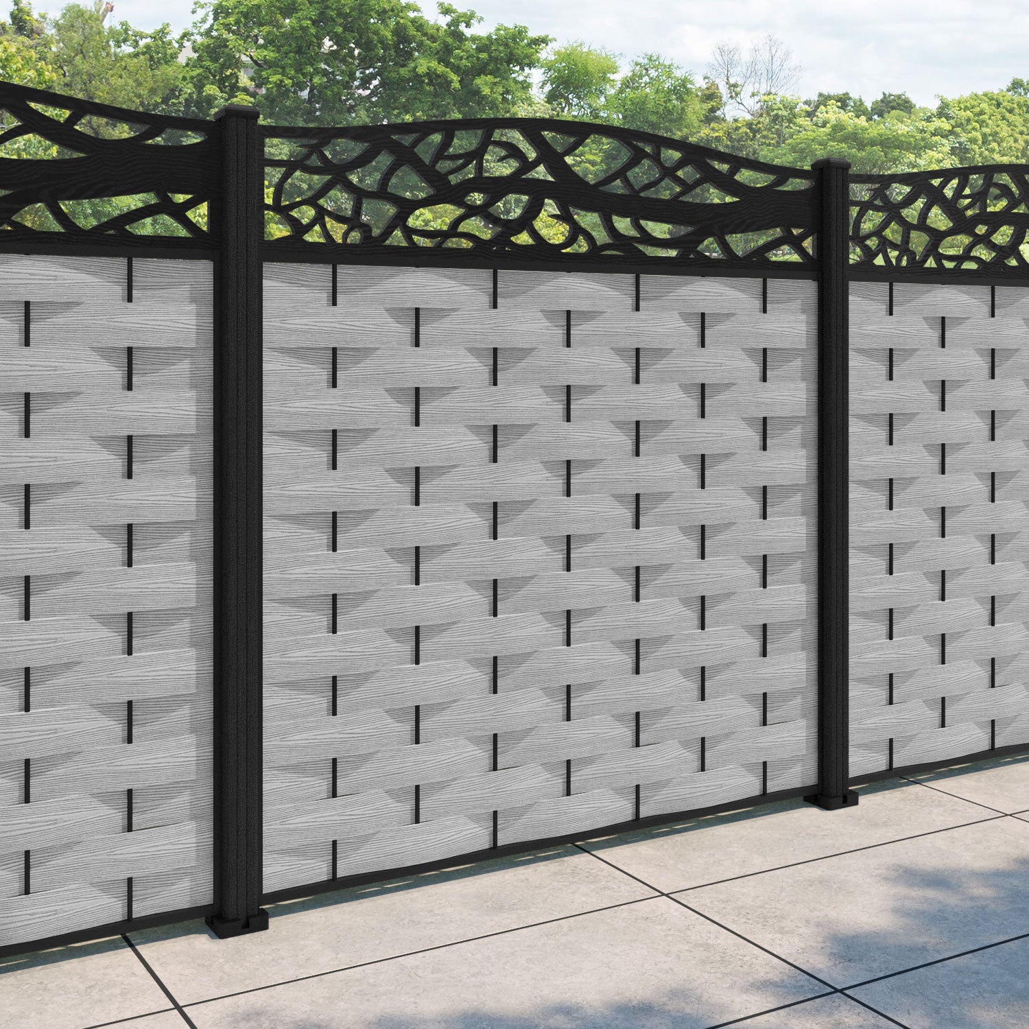Ripple Twilight Curved Top Fence Panel - Light Grey - with our composite posts
