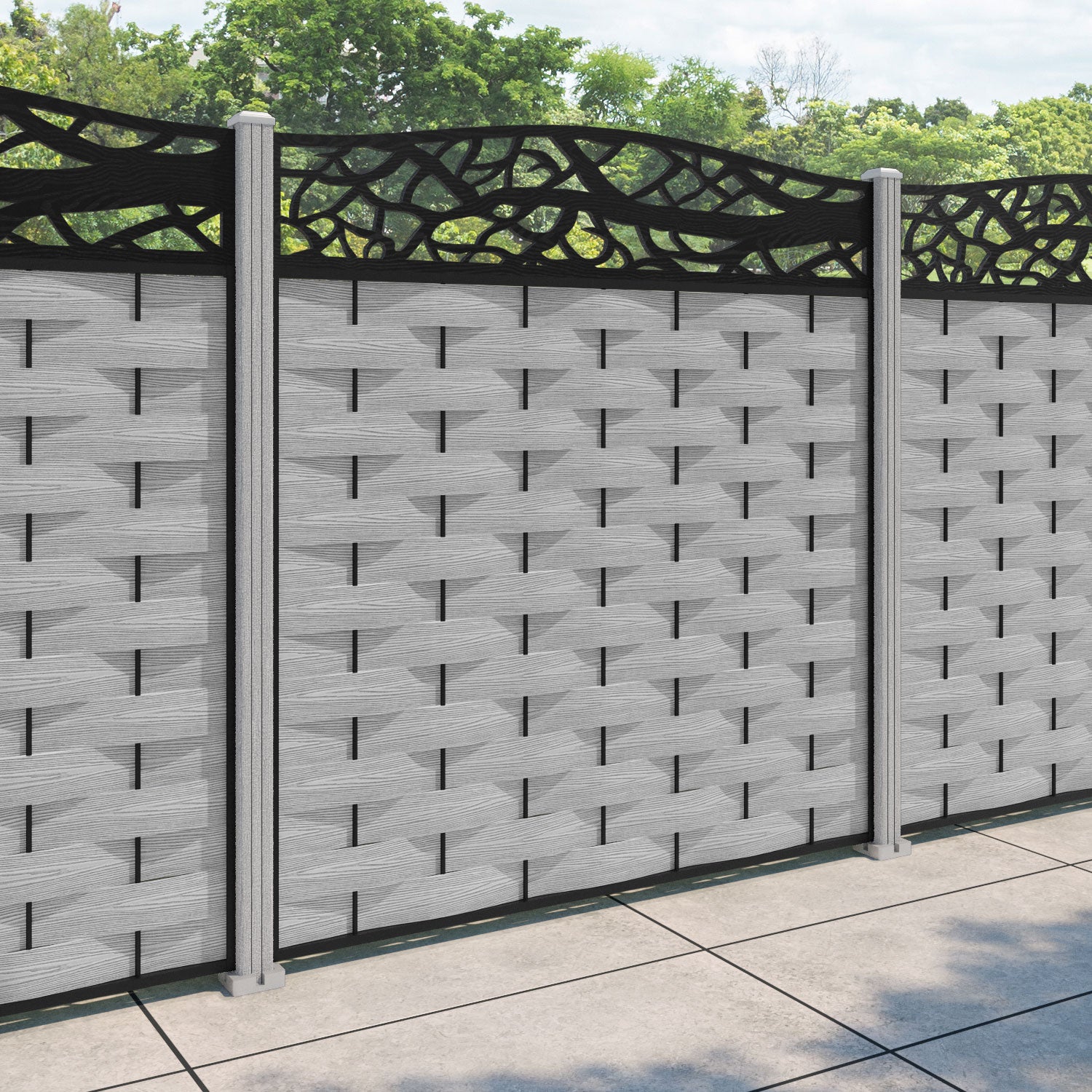 Ripple Twilight Curved Top Fence Panel - Light Grey - with our composite posts