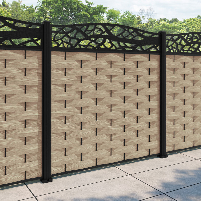 Ripple Twilight Curved Top Fence Panel - Light Oak - with our aluminium posts