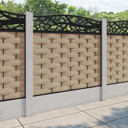 Ripple Twilight Curved Top Fence Panel - Light Oak - for existing concrete posts