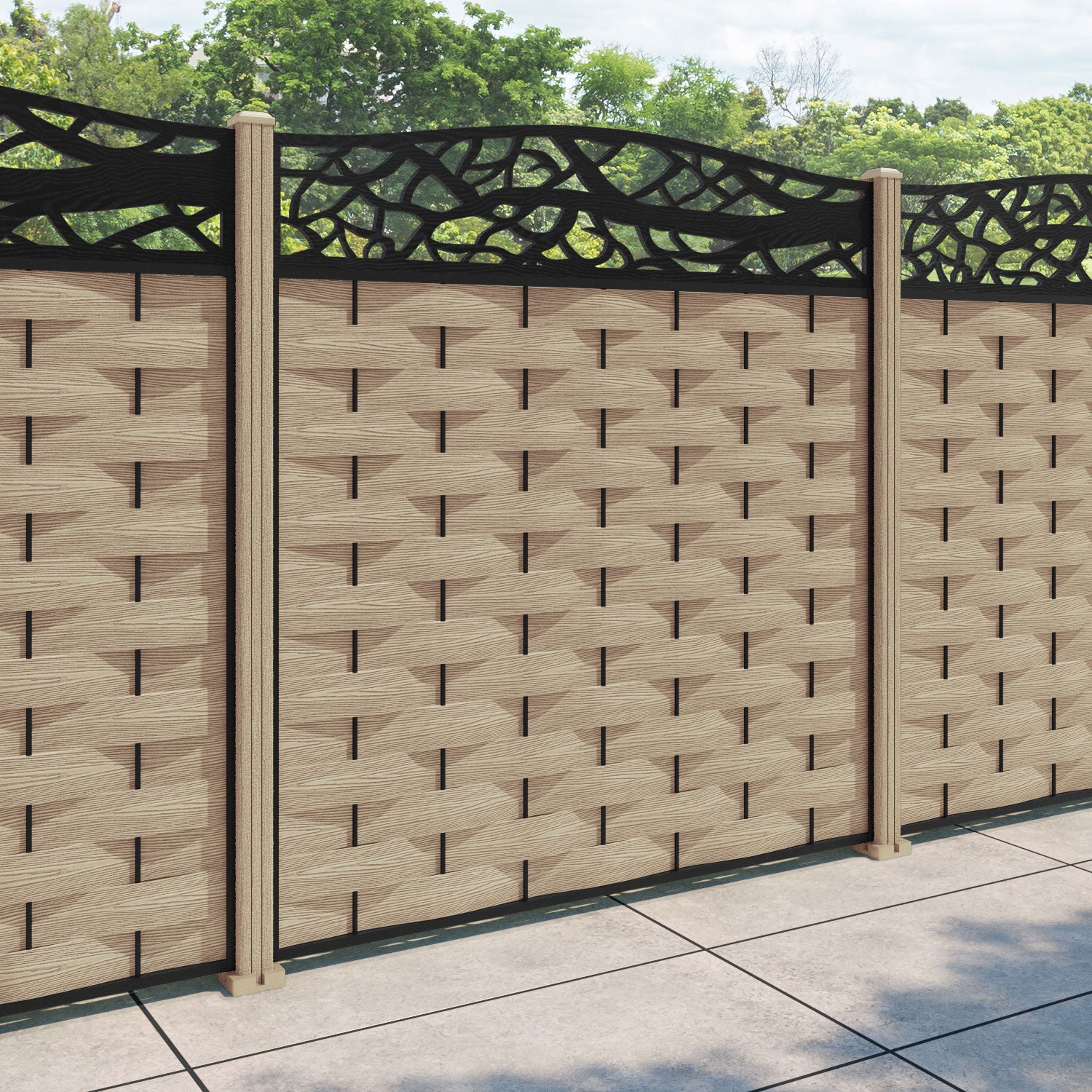 Ripple Twilight Curved Top Fence Panel - Light Oak - with our composite posts