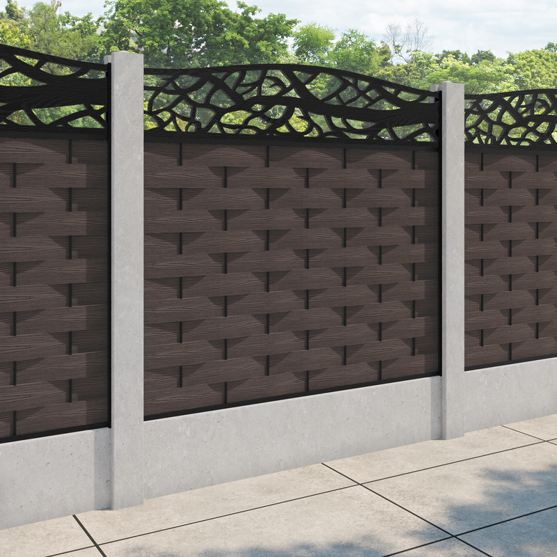 Ripple Twilight Curved Top Fence Panel - Mid Brown - for existing concrete posts