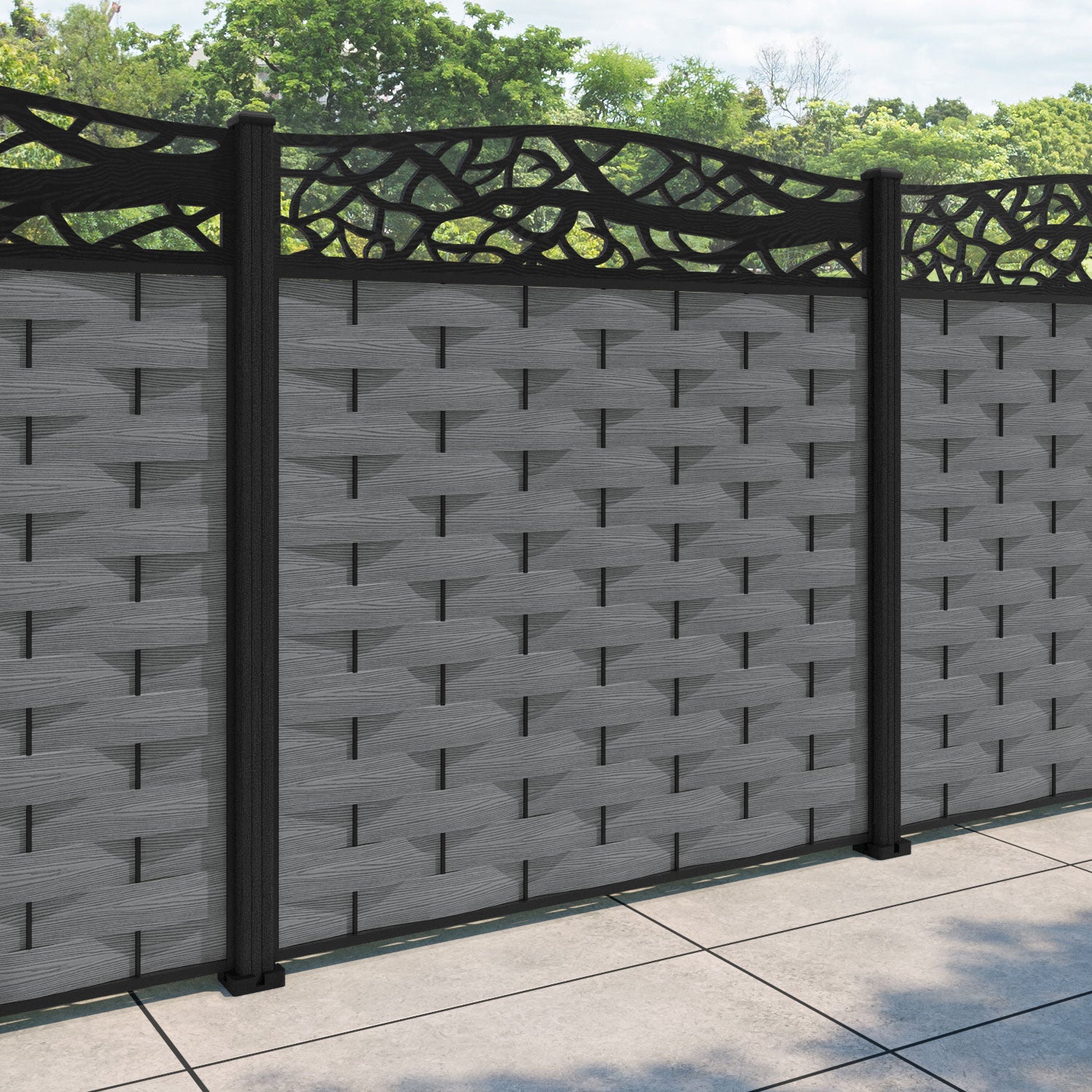 Ripple Twilight Curved Top Fence Panel - Mid Grey - with our composite posts