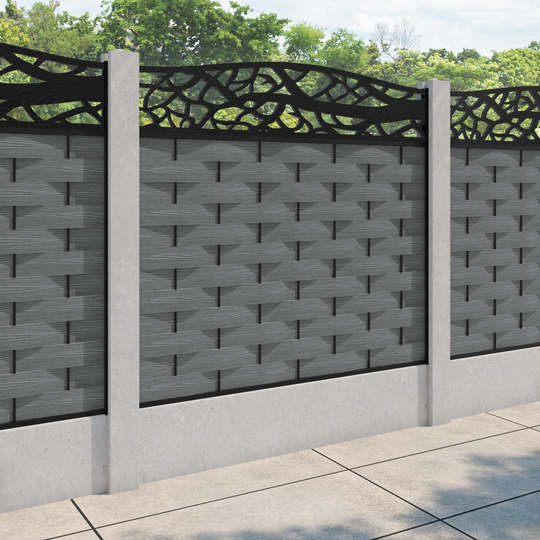 Ripple Twilight Curved Top Fence Panel - Mid Grey - for existing concrete posts