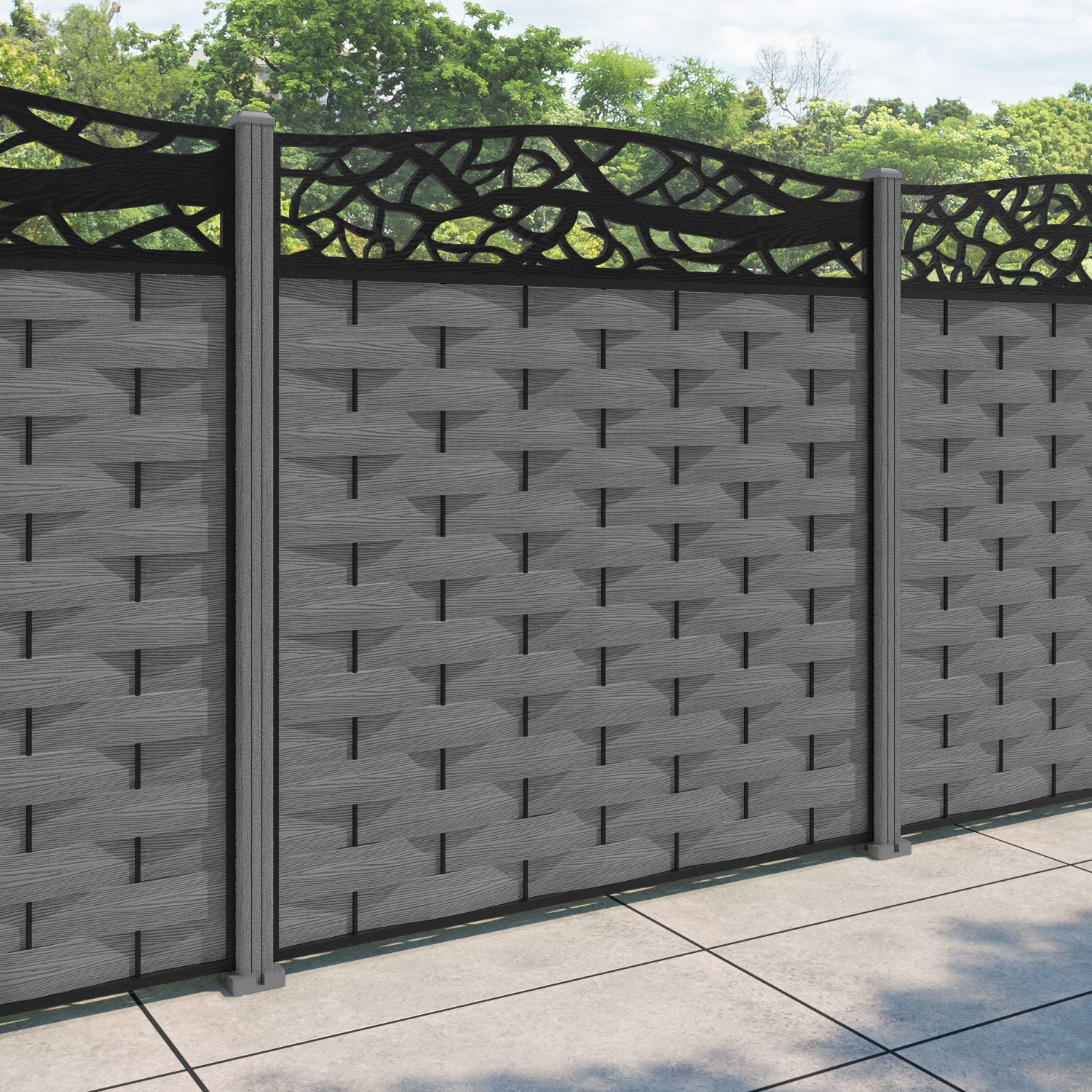 Ripple Twilight Curved Top Fence Panel - Mid Grey - with our composite posts