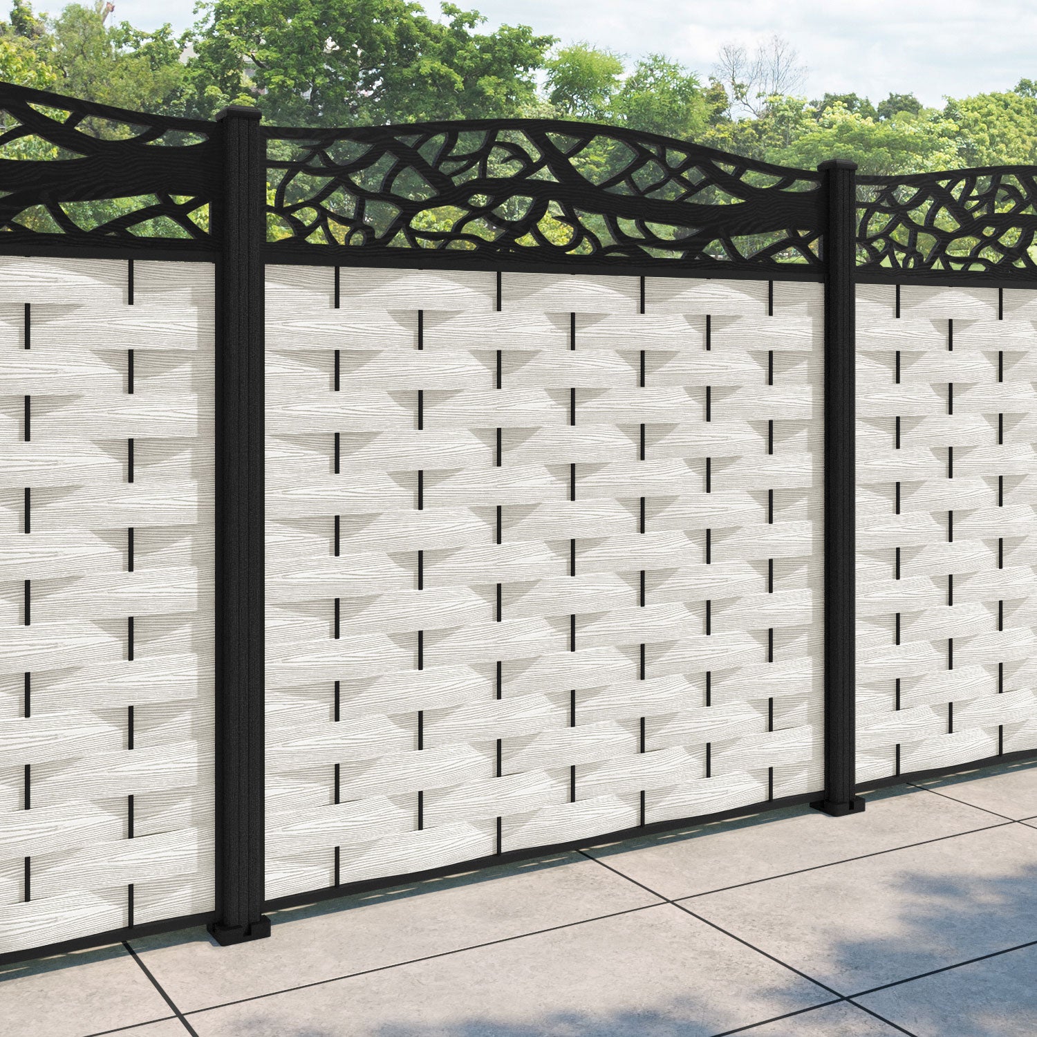 Ripple Twilight Curved Top Fence Panel - Light Stone - with our composite posts