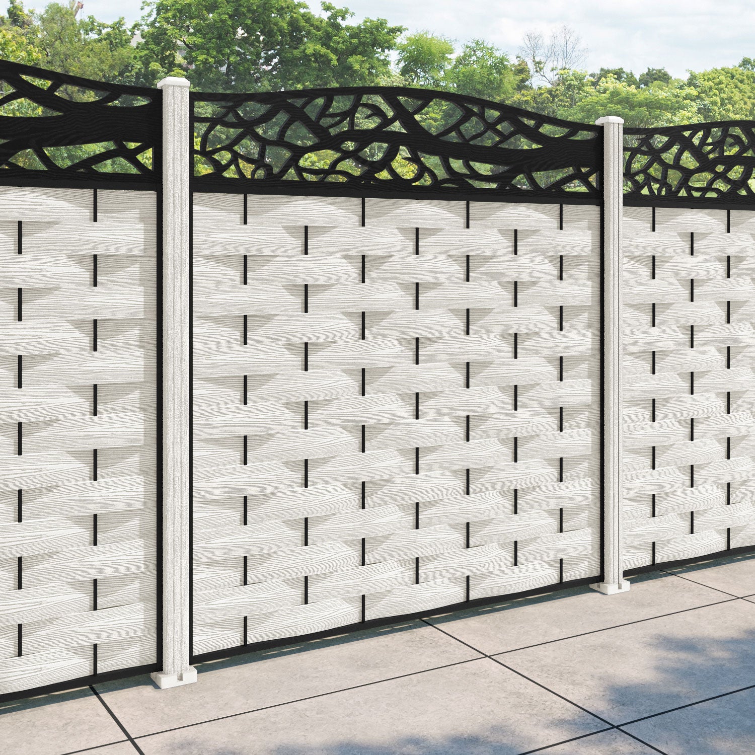 Ripple Twilight Curved Top Fence Panel - Light Stone - with our composite posts