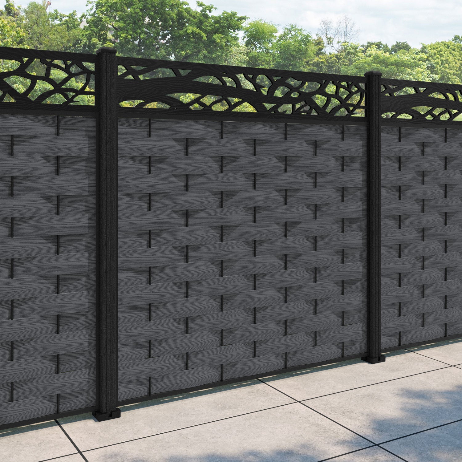 Ripple Twilight Fence Panel - Dark Grey - with our composite posts