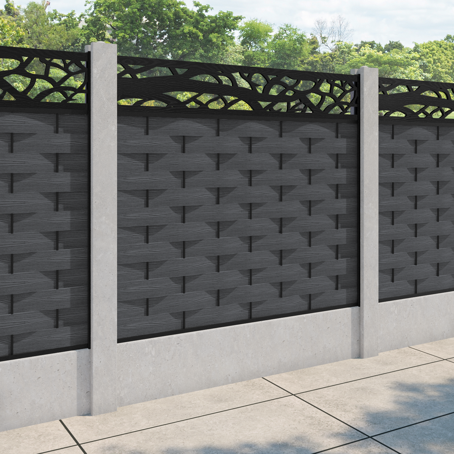 Ripple Twilight Fence Panel - Dark Grey - for existing concrete posts