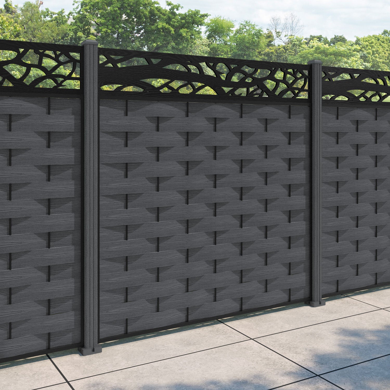 Ripple Twilight Fence Panel - Dark Grey - with our composite posts