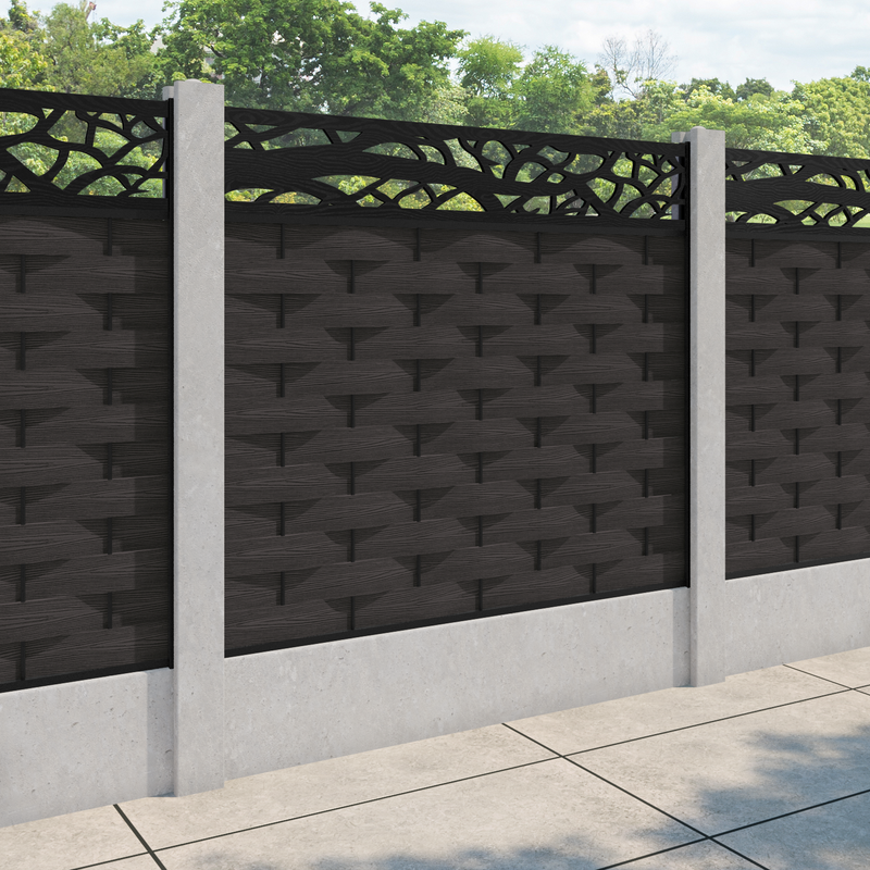 Ripple Twilight Fence Panel - Dark Oak - for existing concrete posts
