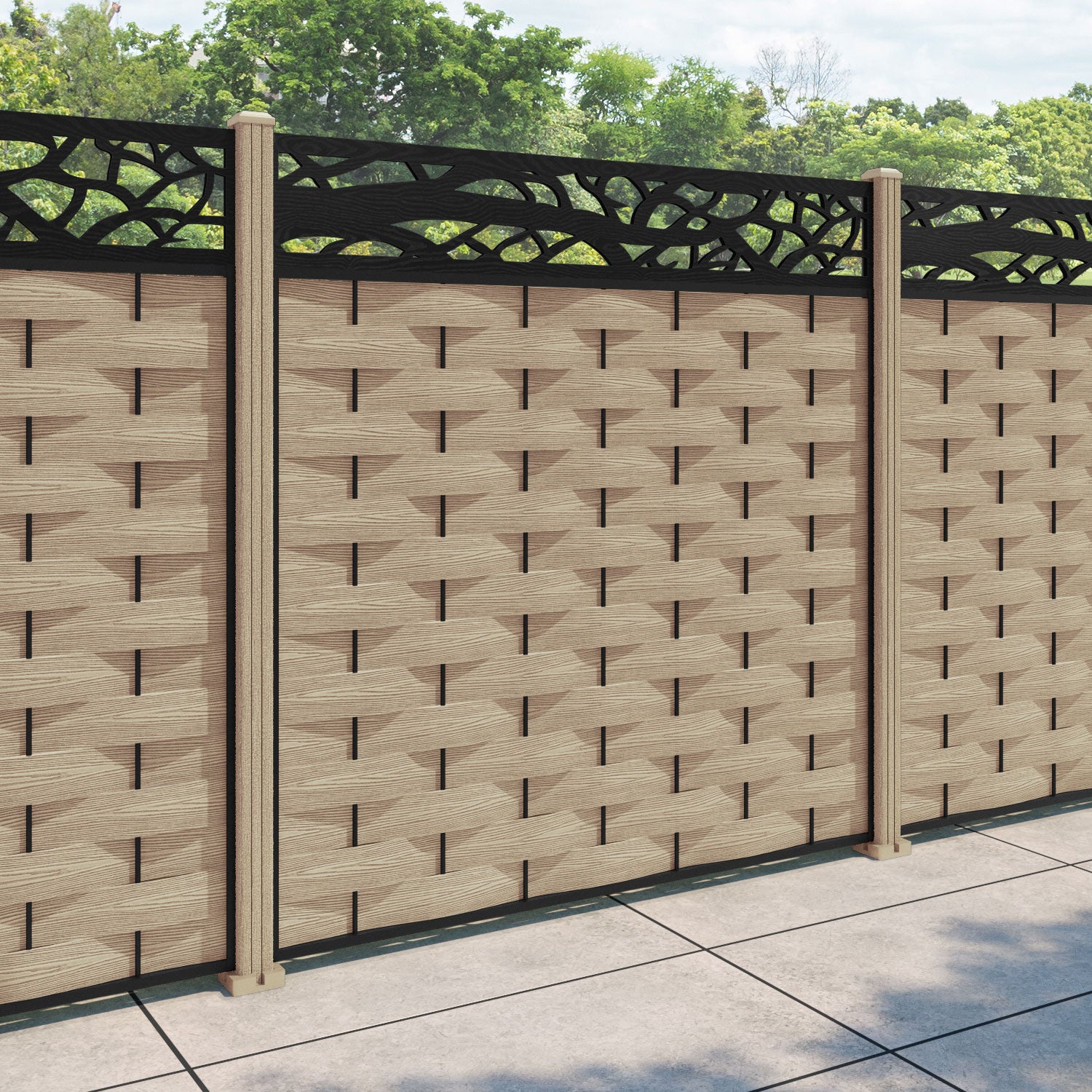 Ripple Twilight Fence Panel - Light Oak - with our composite posts