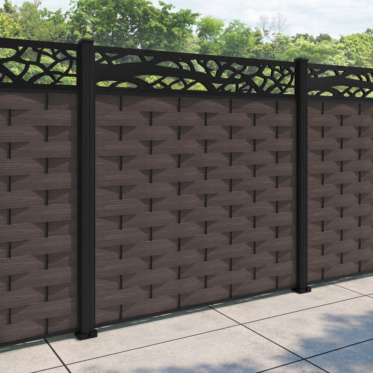 Ripple Twilight Fence Panel - Mid Brown - with our composite posts