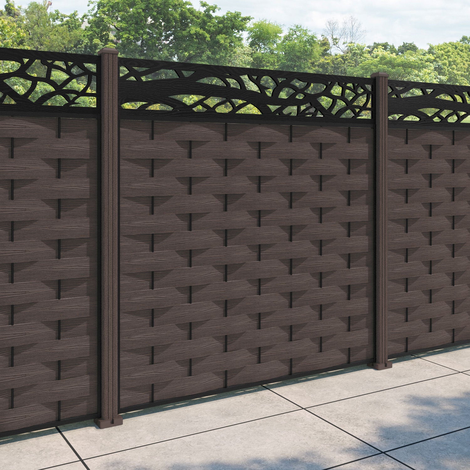 Ripple Twilight Fence Panel - Mid Brown - with our composite posts