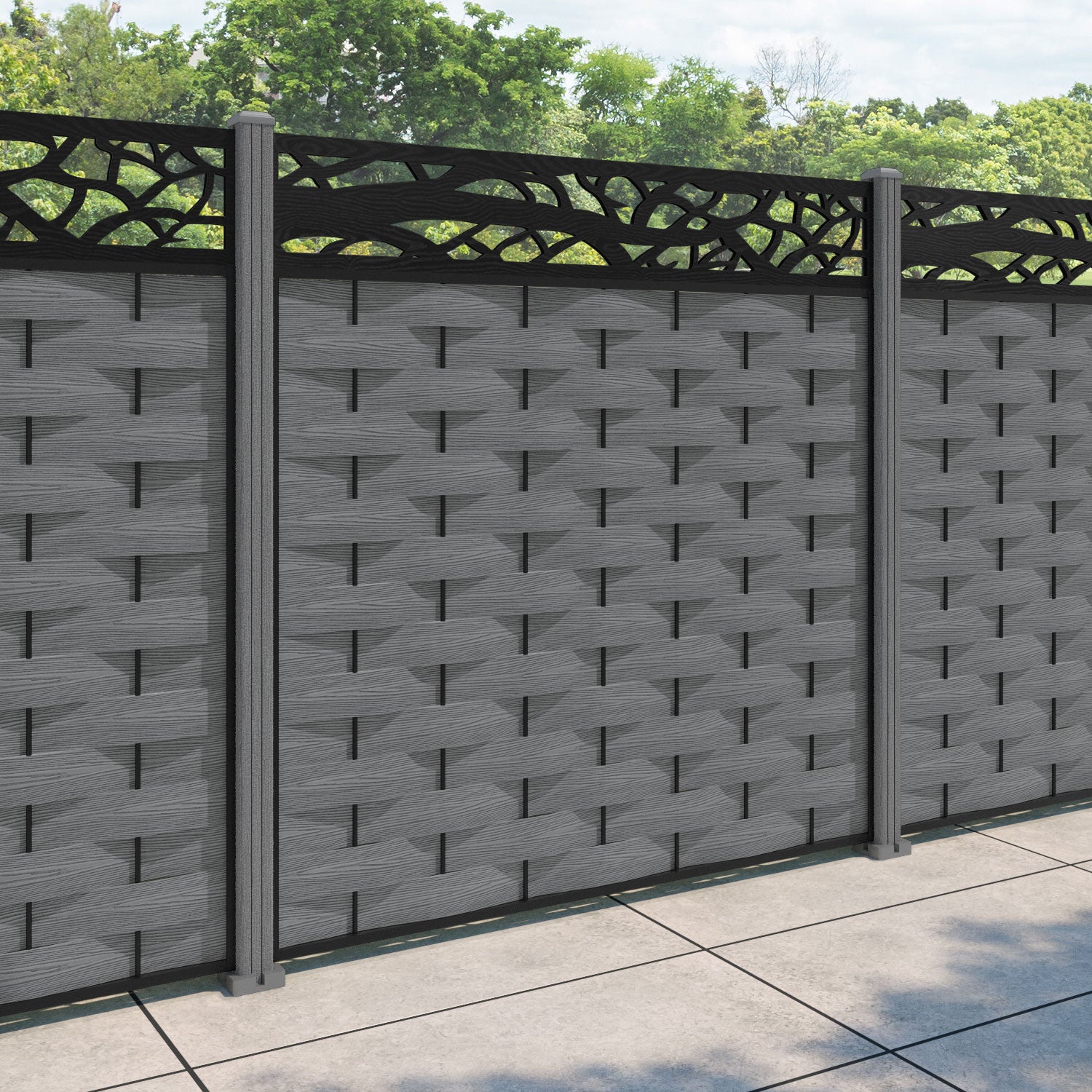 Ripple Twilight Fence Panel - Mid Grey - with our composite posts