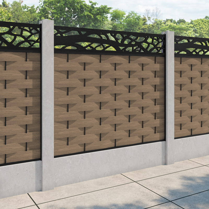 Ripple Twilight Fence Panel - Teak - for existing concrete posts