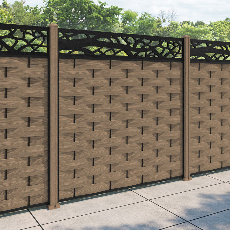 Ripple Twilight Fence Panel - Teak - with our composite posts