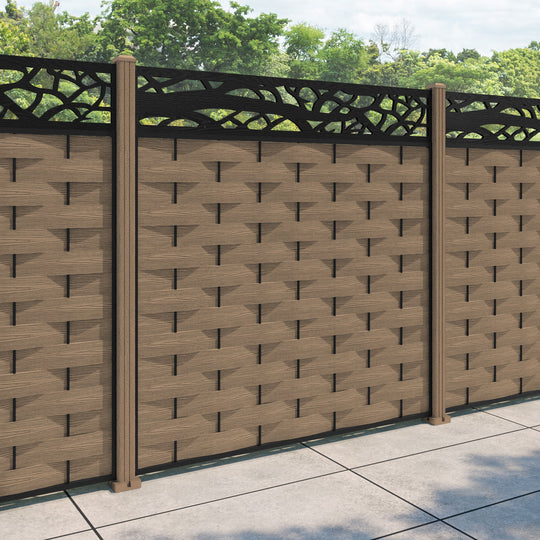 Ripple Twilight Fence Panel - Teak - with our composite posts