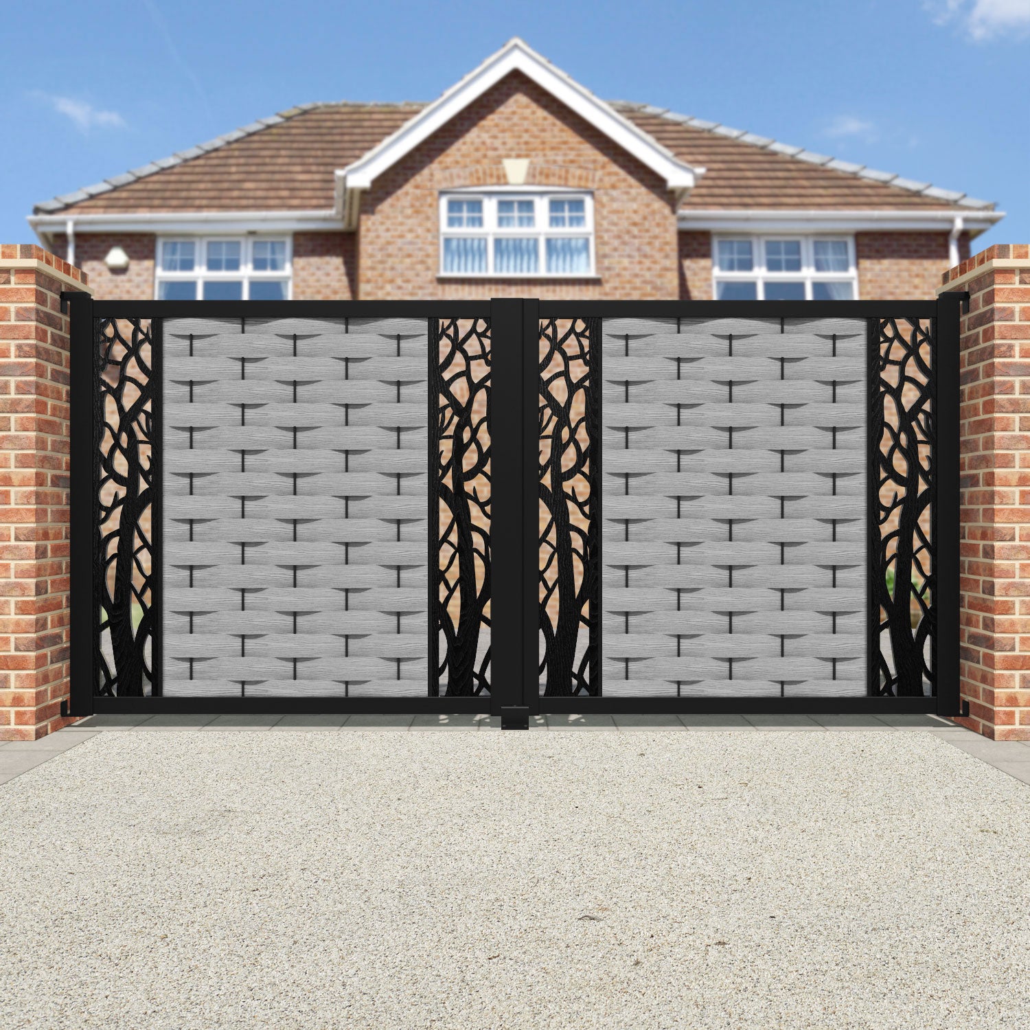 Ripple Twilight Straight Top Driveway Gate - Light Grey - Middle & End Screen