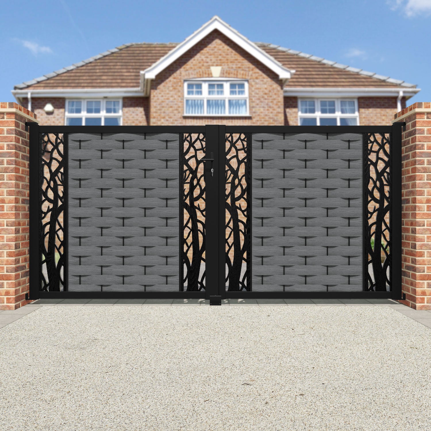 Ripple Twilight Straight Top Driveway Gate - Mid Grey - Middle & End Screen