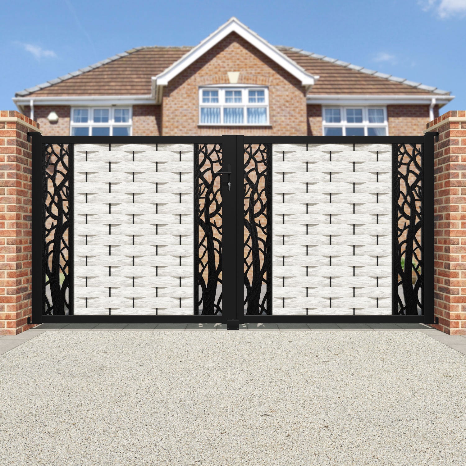 Ripple Twilight Straight Top Driveway Gate - Light Stone - Middle & End Screen