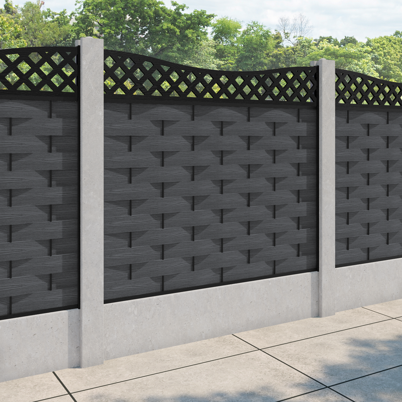 Ripple Low Wave Fence Panel - Dark Grey - for existing concrete posts