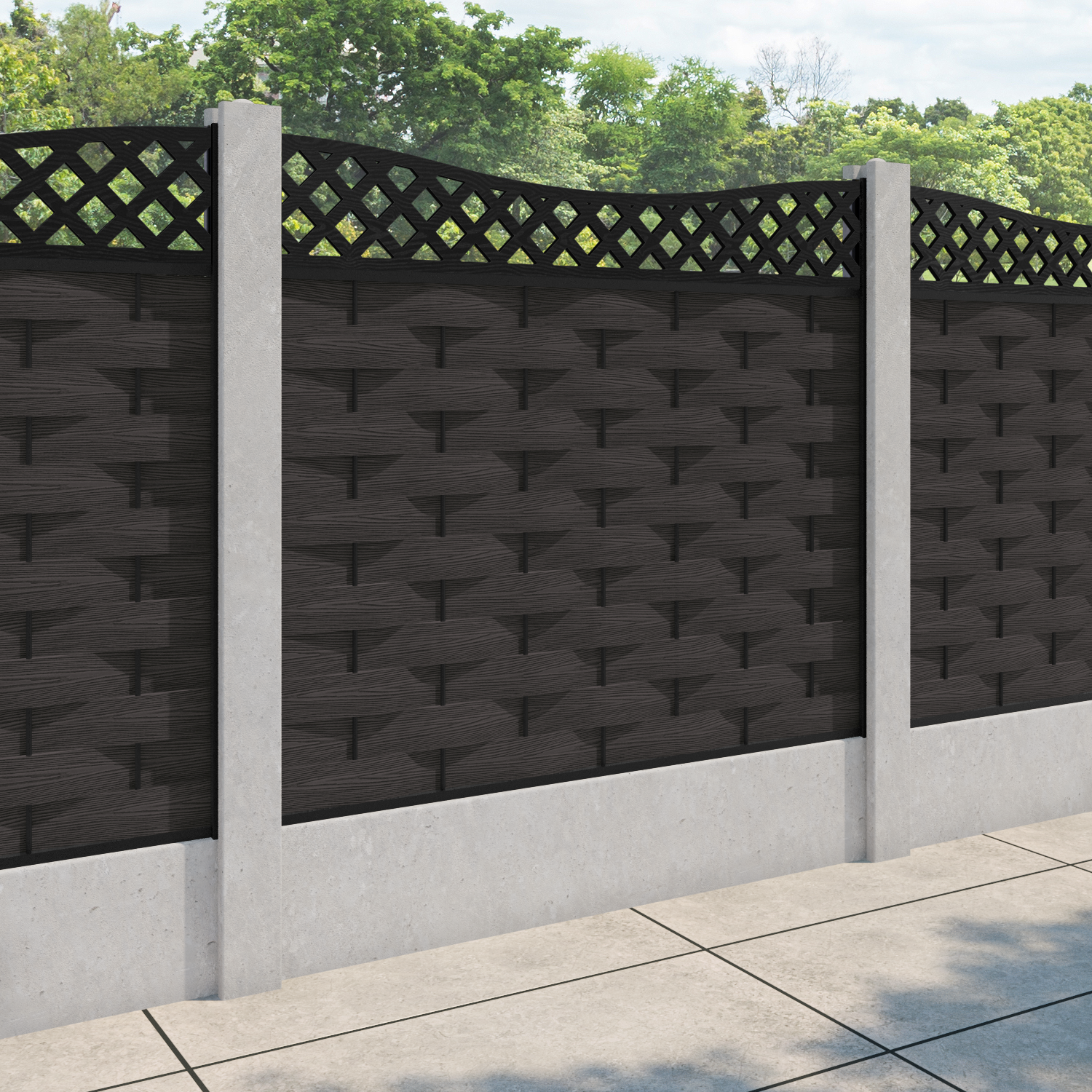 Ripple Low Wave Fence Panel - Dark Oak - for existing concrete posts