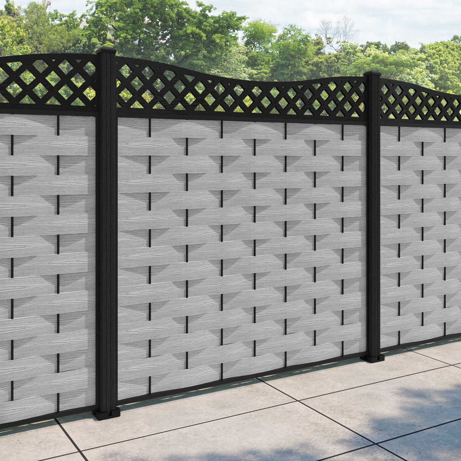 Ripple Low Wave Fence Panel - Light Grey - with our composite posts