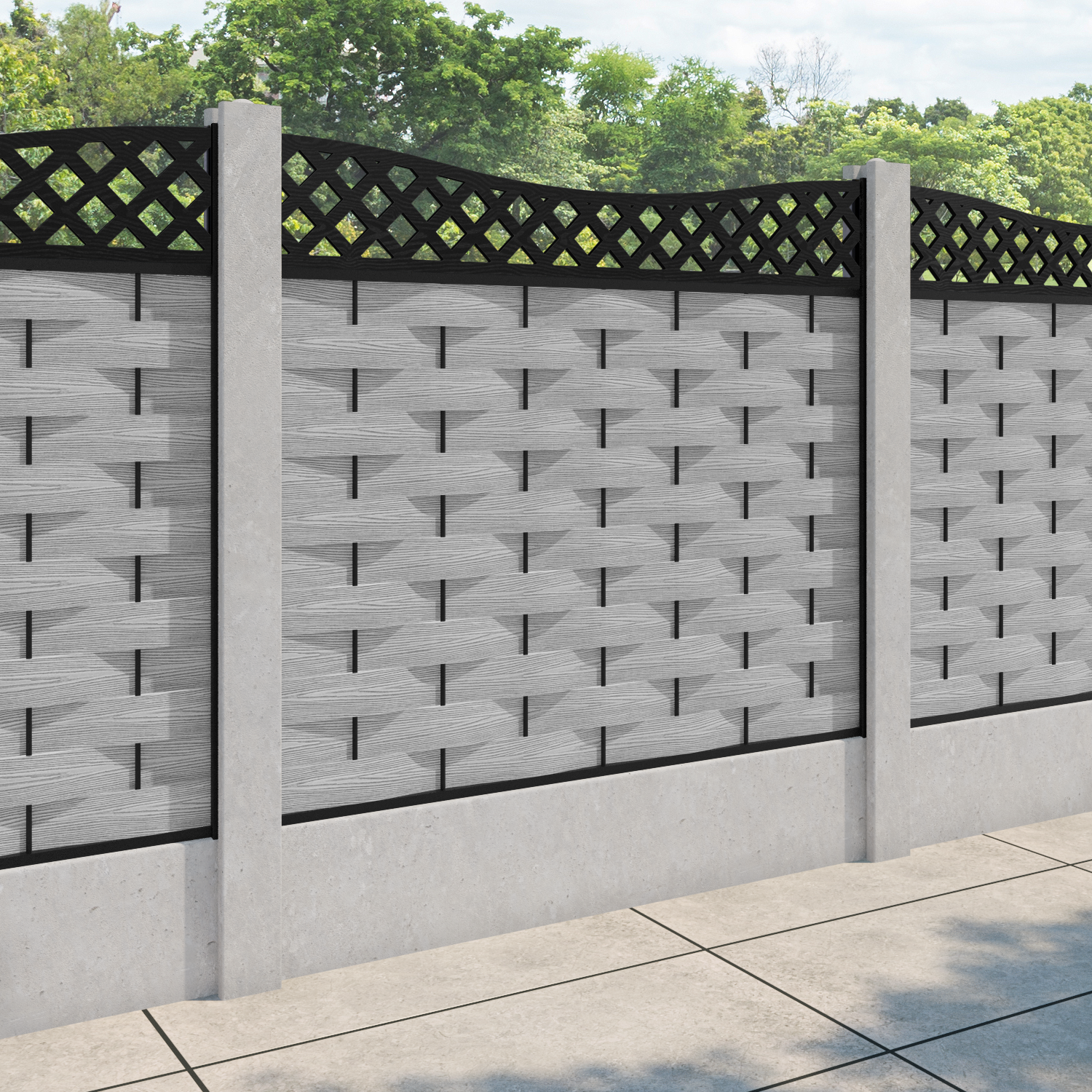 Ripple Low Wave Fence Panel - Light Grey - for existing concrete posts