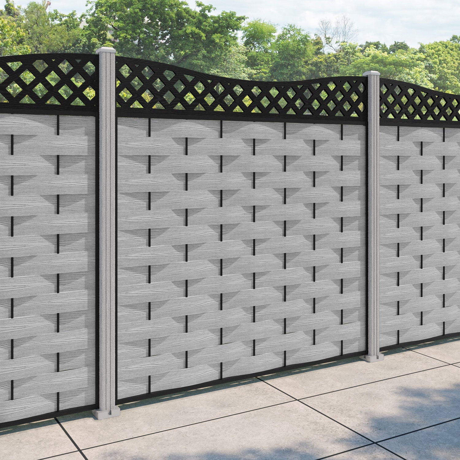 Ripple Low Wave Fence Panel - Light Grey - with our composite posts