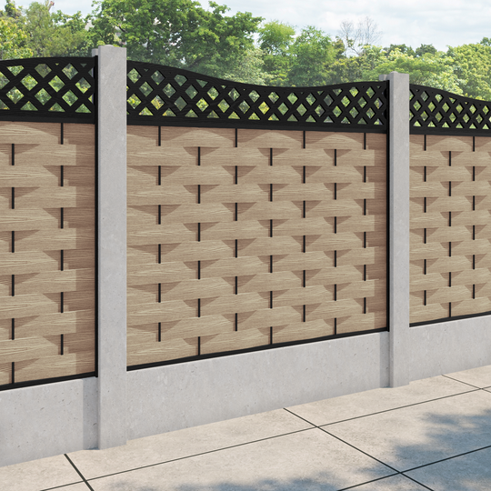 Ripple Low Wave Fence Panel - Light Oak - for existing concrete posts