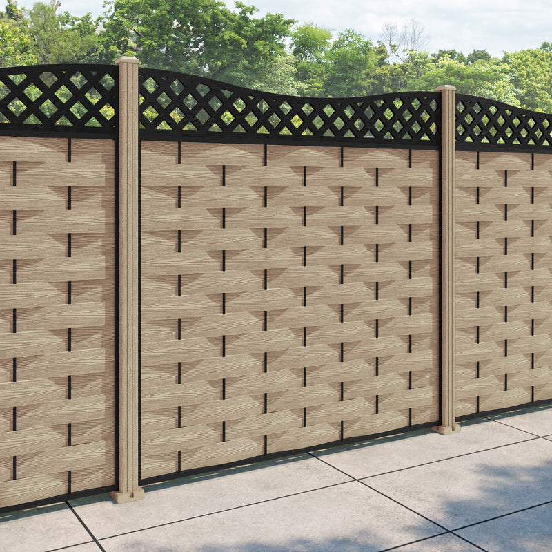 Ripple Low Wave Fence Panel - Light Oak - with our composite posts