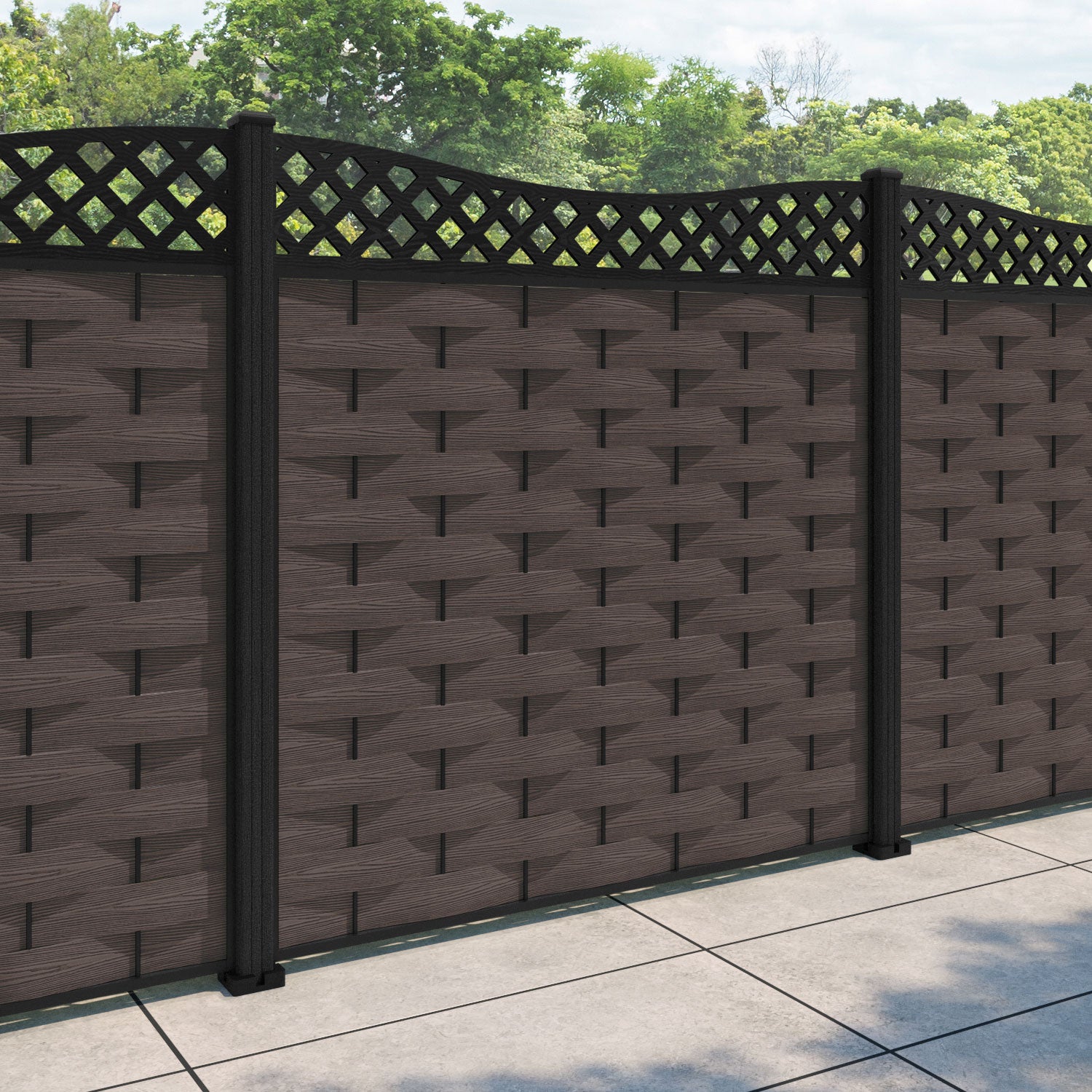 Ripple Low Wave Fence Panel - Mid Brown - with our composite posts