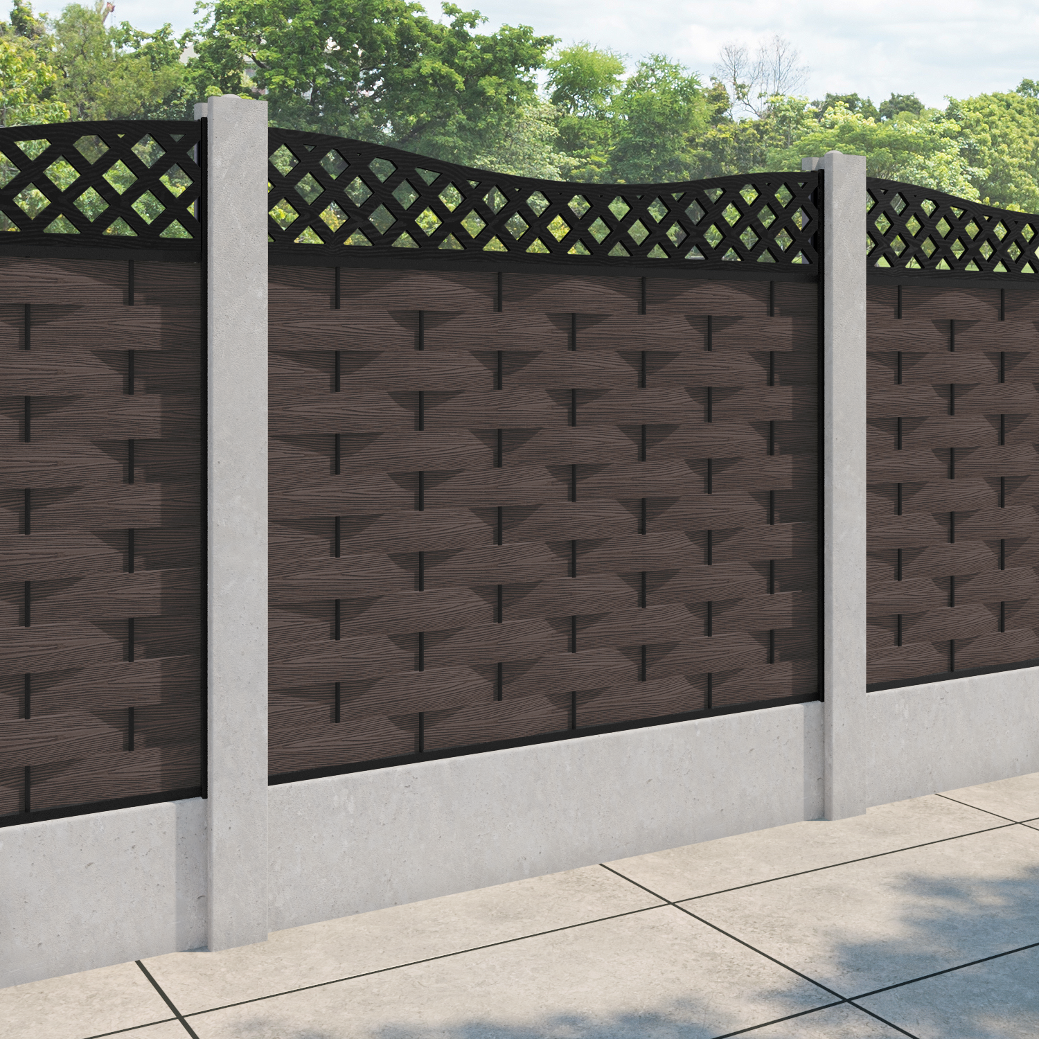 Ripple Low Wave Fence Panel - Mid Brown - for existing concrete posts