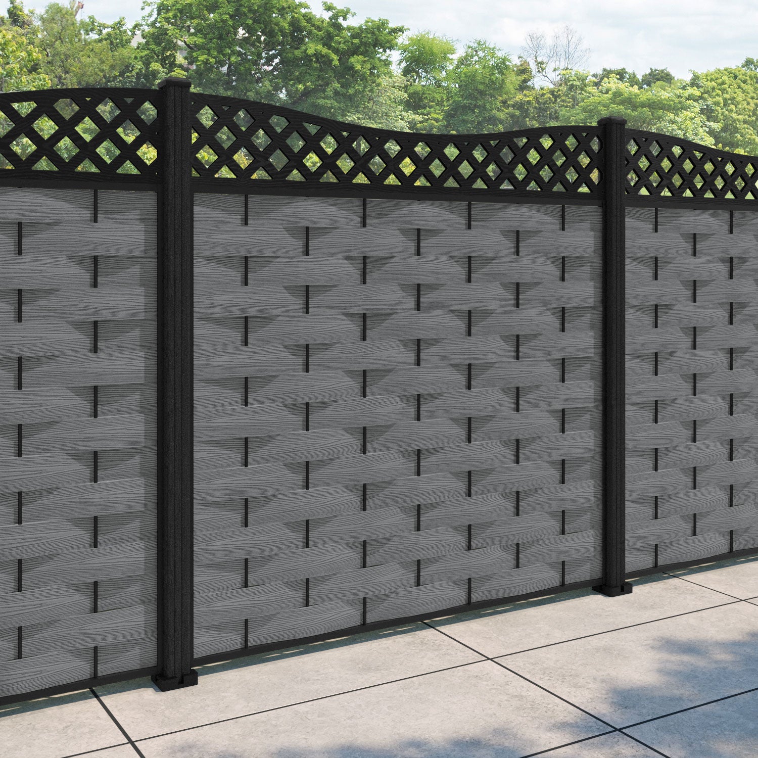 Ripple Low Wave Fence Panel - Mid Grey - with our composite posts
