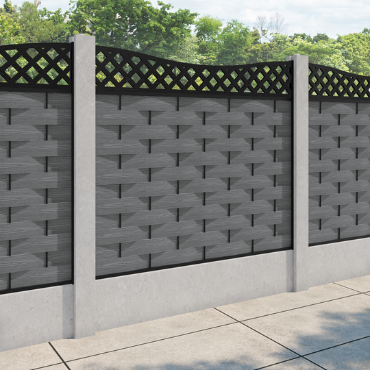 Ripple Low Wave Fence Panel - Mid Grey - for existing concrete posts