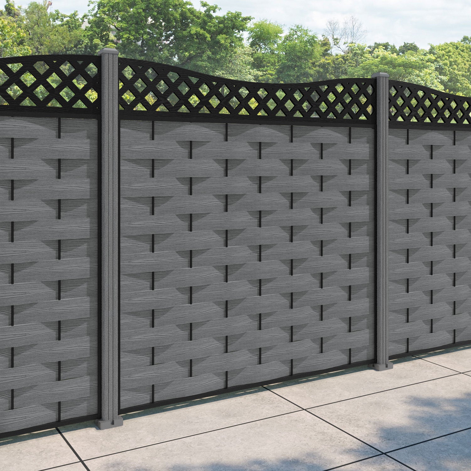 Ripple Low Wave Fence Panel - Mid Grey - with our composite posts