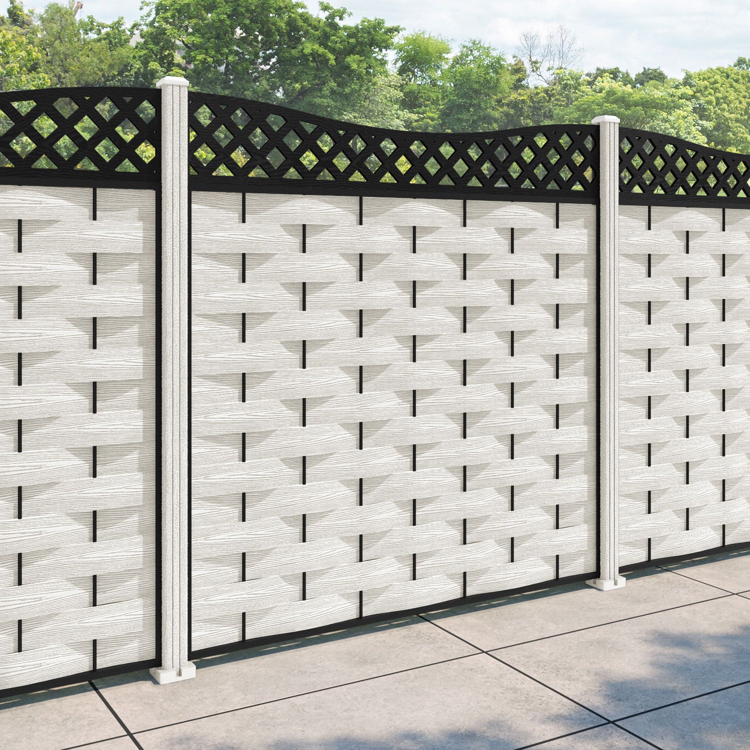 Ripple Low Wave Fence Panel - Light Stone - with our composite posts