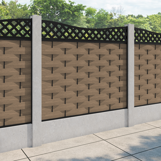 Ripple Low Wave Fence Panel - Teak - for existing concrete posts