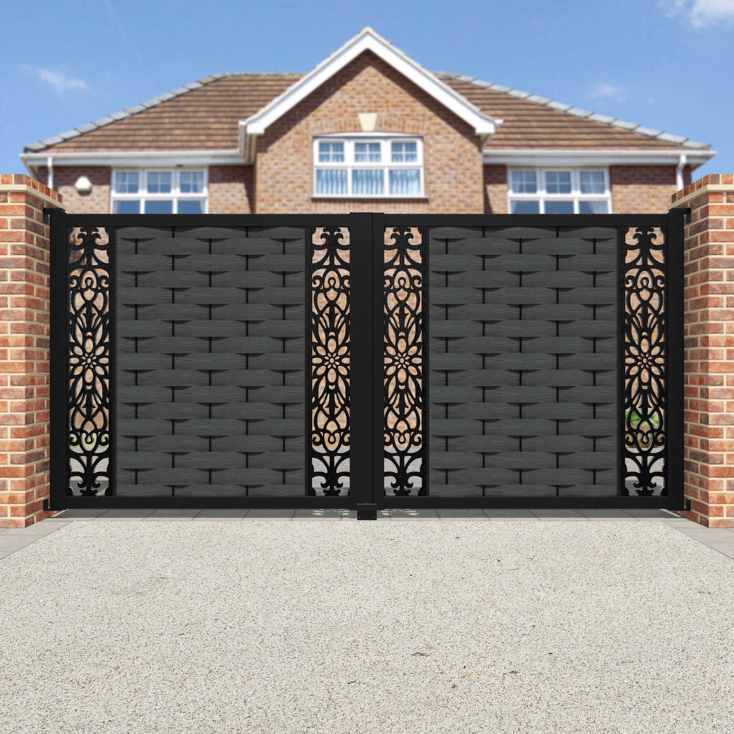 Ripple Windsor Straight Top Driveway Gate - Dark Grey - Middle & End Screen