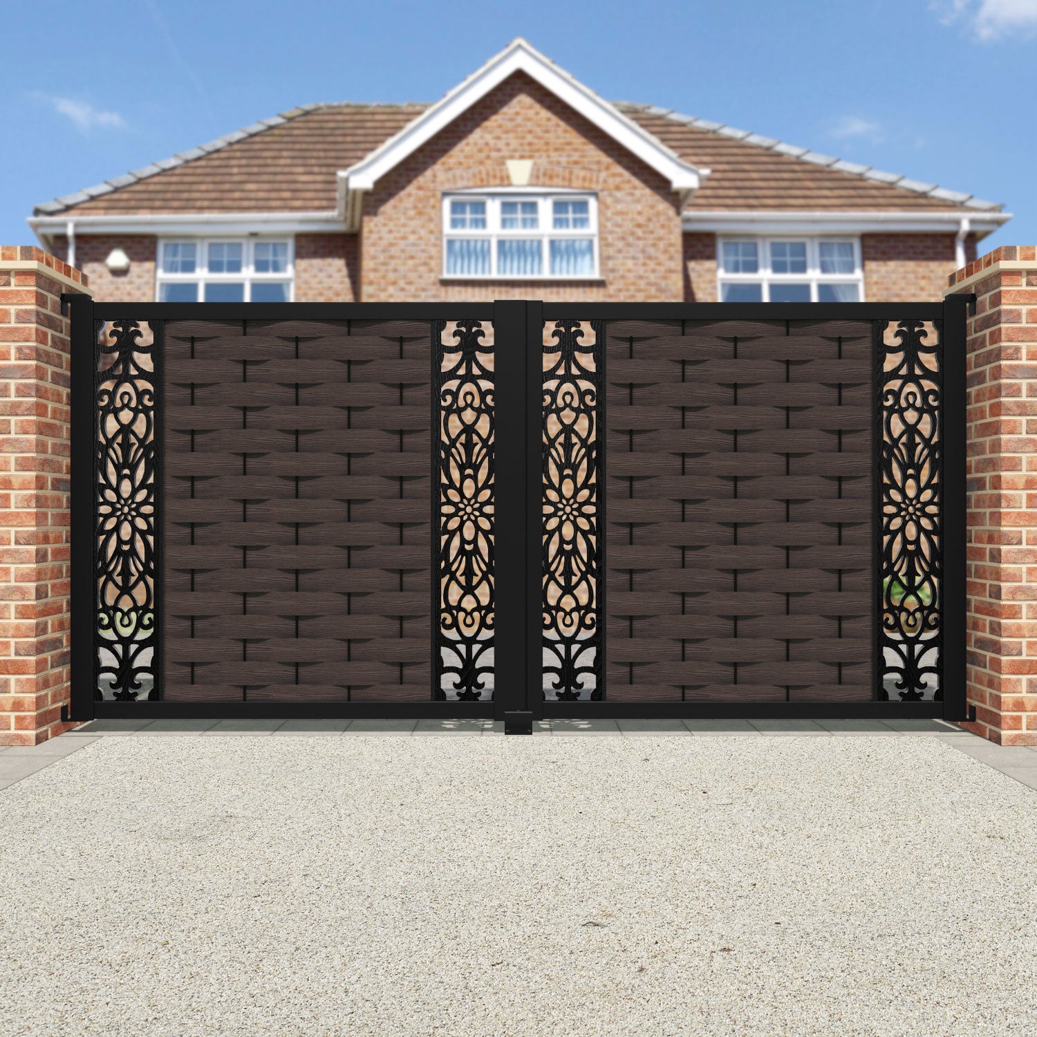 Ripple Windsor Straight Top Driveway Gate - Mid Brown - Middle & End Screen