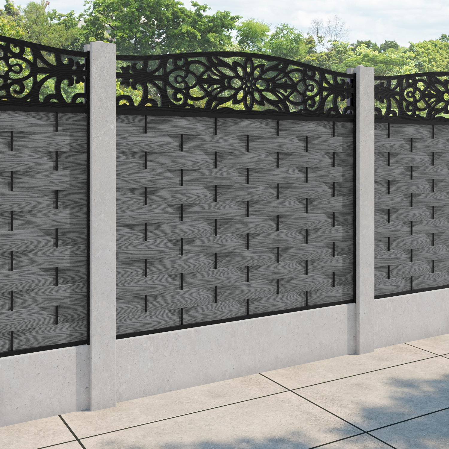 Ripple Windsor Curved Top Fence Panel - Mid Grey - for existing concrete posts