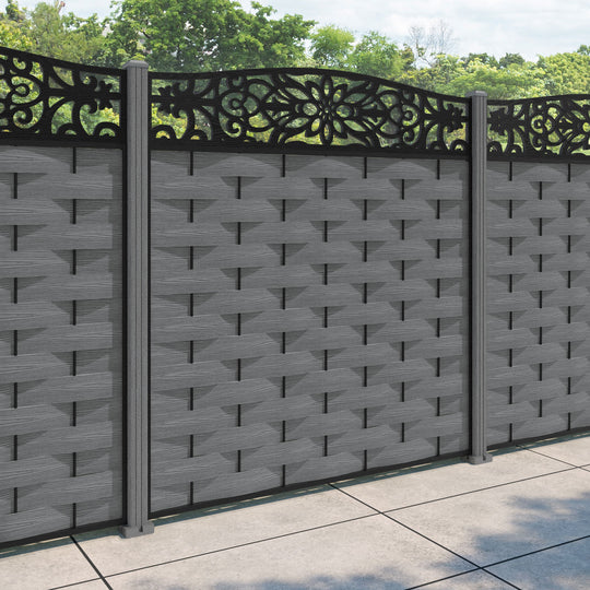 Ripple Windsor Curved Top Fence Panel - Mid Grey - with our composite posts
