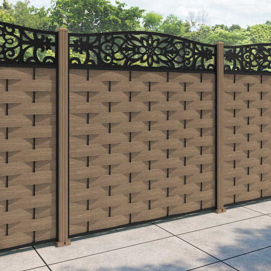Ripple Windsor Curved Top Fence Panel - Teak - with our composite posts